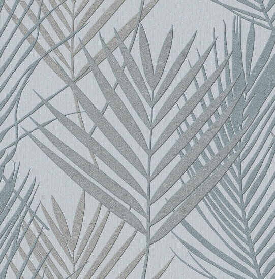 HookedOnWalls Tropical Weave Borneo 18803 Blauw / Metallic Behang