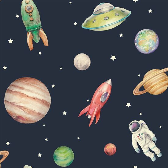 Sanders &amp; Sanders Planeten 935347 Multicolor Blauw Behang