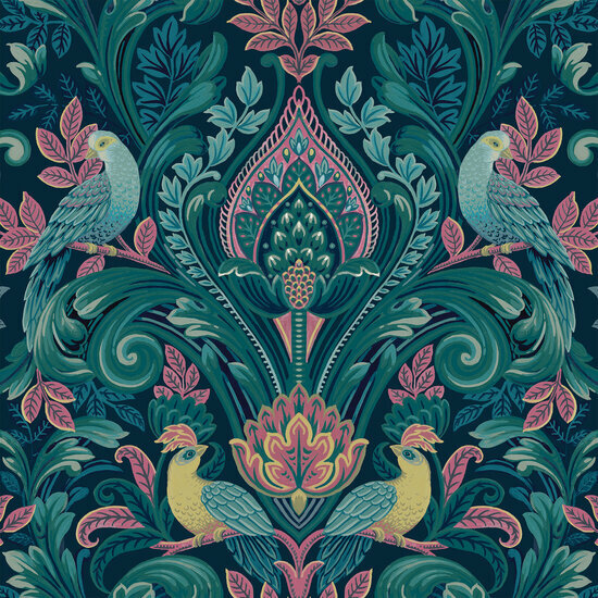 Dutch Wallcoverings Arcadia A67801 Blauw / Groen / Roze Behang