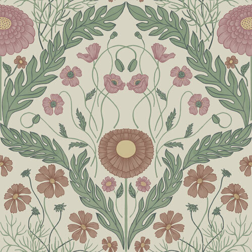 Dutch First Class Midbec Blomstermala 51002 - Groen / Roze Behang