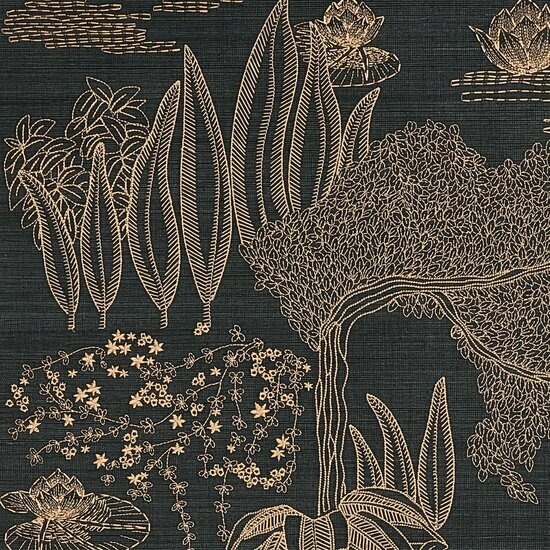 Casamance Hikari 71360107 - Zwart Behang