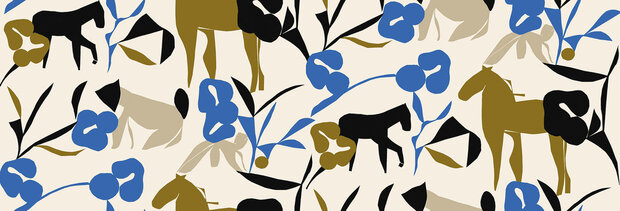 HookedOnWalls Marimekko Volume 07 (incl. Gratis Lijm*) 25925 Blauw / Beige / Grijs / Zwart / Cr&egrave;me