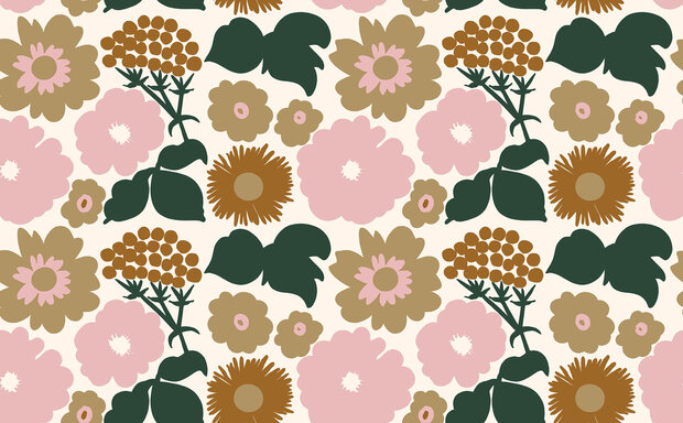 HookedOnWalls Marimekko Volume 07 (incl. Gratis Lijm*) 25930 Groen / Cr&egrave;me / Beige / Roze