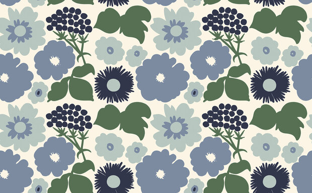 HookedOnWalls Marimekko Volume 07 (incl. Gratis Lijm*) 25931 Blauw / Groen / Cr&egrave;me