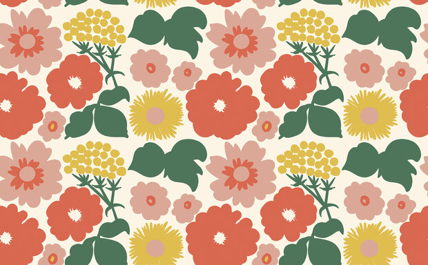 HookedOnWalls Marimekko Volume 07 (incl. Gratis Lijm*) 25932 Oranje / Groen / Roze / Cr&egrave;me / Geel