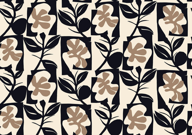 HookedOnWalls Marimekko Volume 07 (incl. Gratis Lijm*) 25946 Taupe / Cr&egrave;me / Zwart