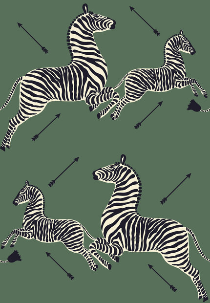 HookedOnWalls Scalamandre (incl. Gratis Lijm*) JV26001 Wit / Zwart - Antraciet / Groen