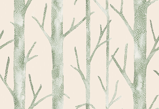 HookedOnWalls Scalamandre (incl. Gratis Lijm*) JV26048 Cr&egrave;me / Groen