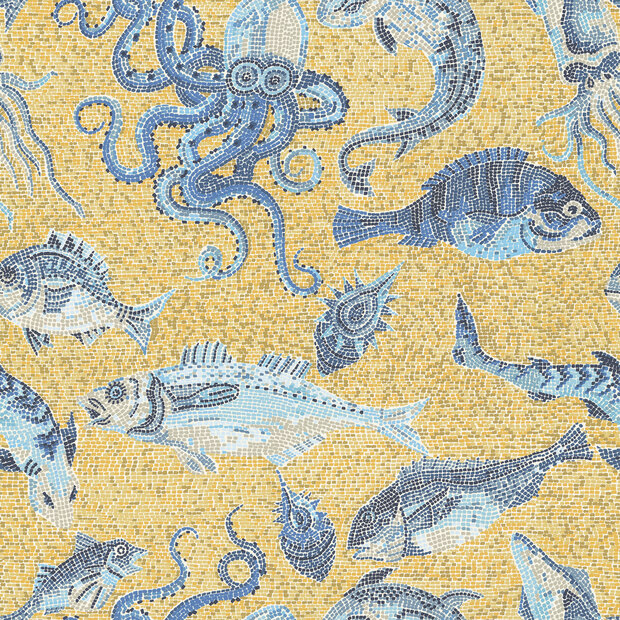 HookedOnWalls Scalamandre (incl. Gratis Lijm*) JV26051 Blauw / Geel