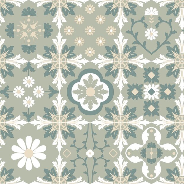 Dutch Wallcoverings Illusion M894-04 Groen / Wit / Cr&egrave;me