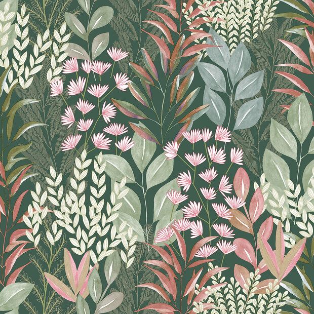 Dutch Wallcoverings Flora M869-04 - Groen / Roze