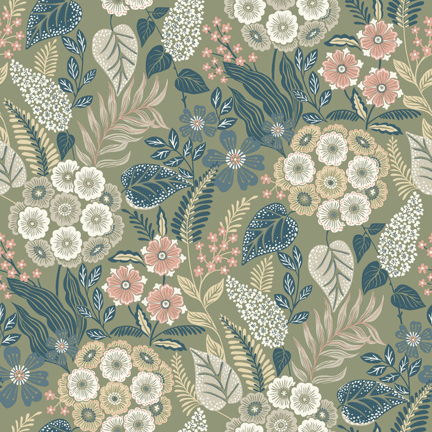 Dutch Wallcoverings Karuna A76603 - Groen / Roze