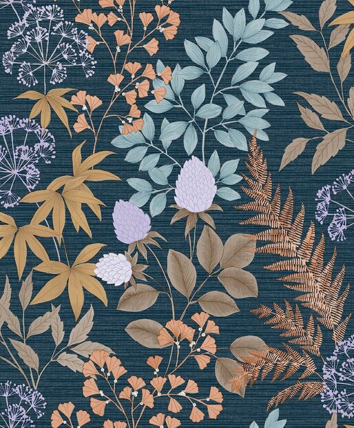 Dutch Wallcoverings Flora M871-01 - Blauw / Beige