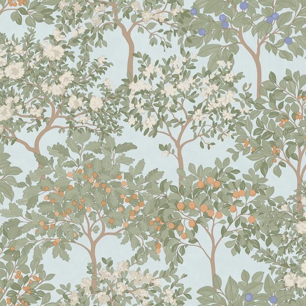 Dutch Wallcoverings Flora M873-91D - Blauw / Groen