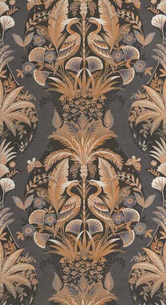 Casadeco Heritage (incl. Gratis Lijm*) HETA201229411 - Zwart / Grijs / Oranje / Beige