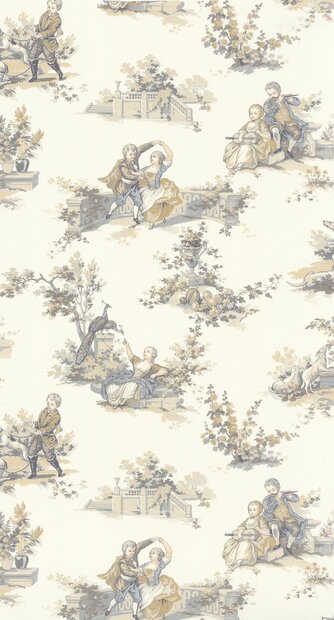 Casadeco Les Belles Toiles De Jouy 2 BTJD201731919 (incl. Gratis Lijm*) Wit / Beige / Grijs / Blauw