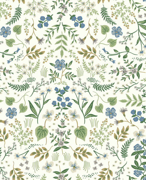 Eijffinger Rifle Paper co. RI5155 (incl. Gratis Lijm*) Wit / Goud / Blauw / Groen