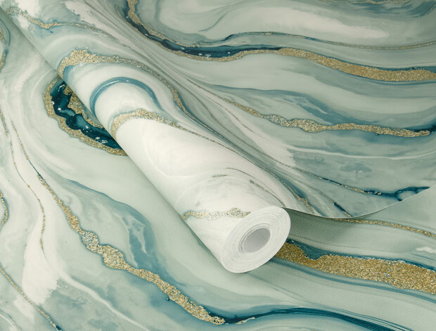 Rasch Factory VI 497632 Wit / Groen / Goud