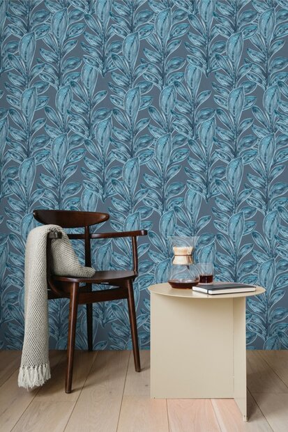 Noordwand Hohenberger Line &amp; Leaf 65798 Blauw
