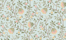 Dutch Wallcoverings Botanique B199-74D / B19974D blauw - roze Behang
