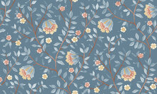 Dutch Wallcoverings Botanique B199-91D / B19991D blauw - beige Behang