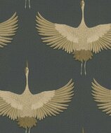 Noordwand Kumano 34532 Zwart - Metallic - Kraanvogel Behang