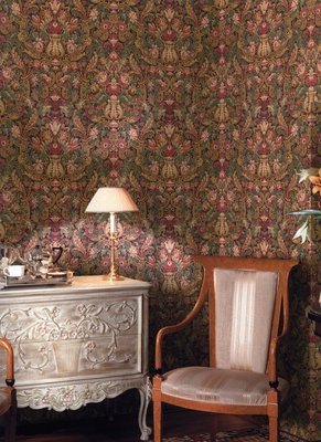 GOBELIN DE AMLIE OF ORLANS, QUEEN OF PORTUGAL  zwaar luxe italiaanse relief vinyl   oogt als stof  70cm brede rollen