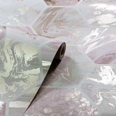 Arthouse Marbled Hex Pink/ Rose Gold Metallic 908506