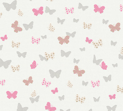 AS Creation Attractive 36933-2 / 369332 Wit met roze vlinders