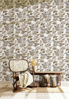 Noordwand Flora 18521 Grijs - Metallic - Wit