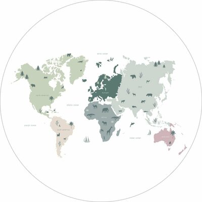 Esta Home|159010 World Maps Sticker Mintgroen Grijs Roze - Multicolour - Groen