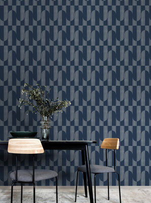 Dutch Wallcoverings Asperia A55703 donkerblauw - zilver