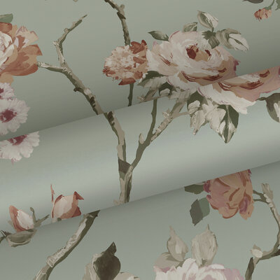 Esta Home Vintage Flowers groen - roze 139291 (*Gratis Lijm Actie) - Roze - Groen