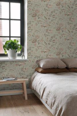 Esta Home Vintage Flowers groen 139297 (*Gratis Lijm Actie) - Groen