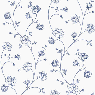 Esta Home Vintage Flowers blauw - wit 139300 (*Gratis Lijm Actie) - Wit - Blauw