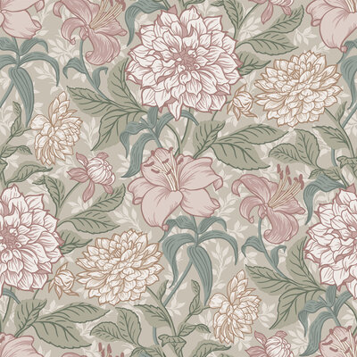 Esta Home Vintage Flowers roze - groen 139377 (*Gratis Lijm Actie) - Roze - Groen