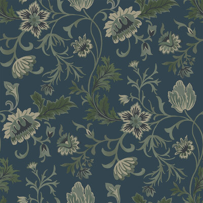 Esta Home Vintage Flowers blauw - groen 139416 (*Gratis Lijm Actie) - Groen - Blauw