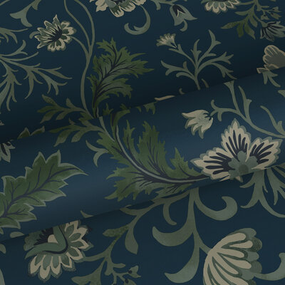 Esta Home Vintage Flowers blauw - groen 139416 (*Gratis Lijm Actie) - Groen - Blauw