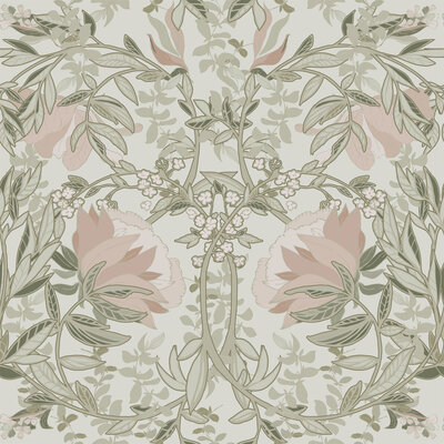 Esta Home Vintage Flowers groen - beige 139418 (*Gratis Lijm Actie) - Groen - Beige