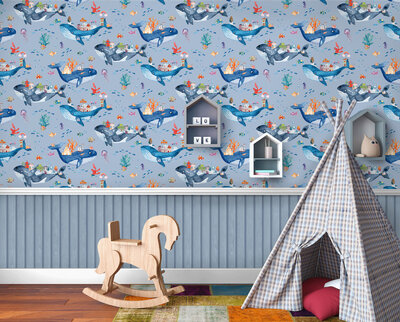 Dutch Wallcoverings Dream Catcher Whale Town Blauw 13220