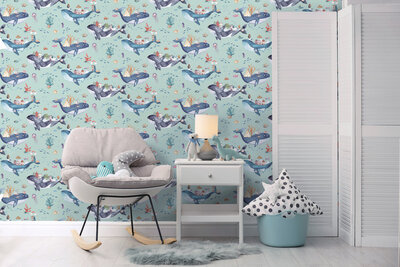 Dutch Wallcoverings Dream Catcher Whale Town Teal 13221