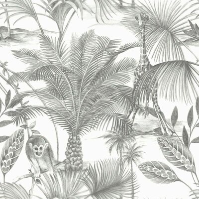 Kidatu Mono Tropical Jungle Animals Giraffe Sketch Effect  papier behang
