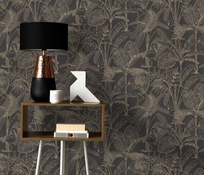 zwart met goud flamingo linnenweefsel vlies
