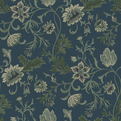 Esta Home Vintage Flowers blauw - groen 139416 (*Gratis Lijm Actie) - Groen - Blauw