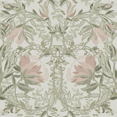 Esta Home Vintage Flowers groen - beige 139418 (*Gratis Lijm Actie) - Groen - Beige