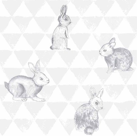 Ons Zelf Smile OZ 3269 Behang zacht grijze ruitjes met konijntjes wit met grijs vlies