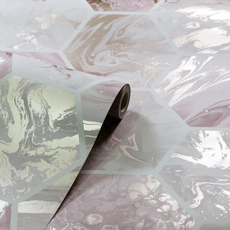 Arthouse Marbled Hex Pink/ Rose Gold Metallic 908506