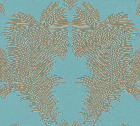 AS Creation Trendwall 2 -  37959-4 - 379594 Turquoise Palmblad / Blauw / Groen / Goud