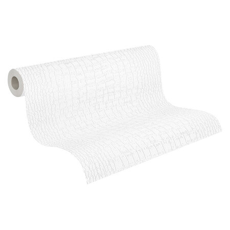 Structuur behang Profhome 950611-GU overschilderbaar vliesbehang gestructureerd met croco patroon mat wit 26,5 m2