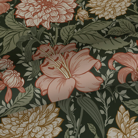 Esta Home Vintage Flowers groen - roze - meerkleurig 139381 (*Gratis Lijm Actie) - Roze - Multicolour - Groen